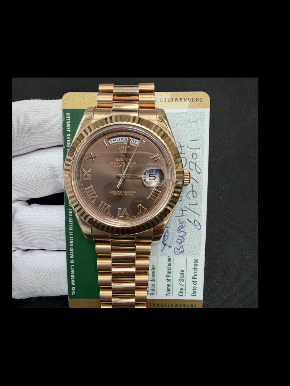 Rolex Day-Date  Gold Watch with chocolate Roman Dial